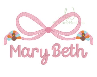 Turkey embroidery Thanksgiving girl embroidery Turkey with bow sketch stitch light fill sketch stitch quick stitch machine embroidery design