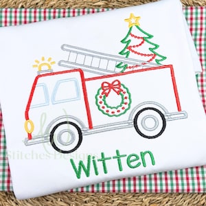 Weihnachten Feuerwehrauto, Weihnachtsbaum Feuerwehrauto Stickdatei, Jungen Weihnachten Satinstich Stickdatei