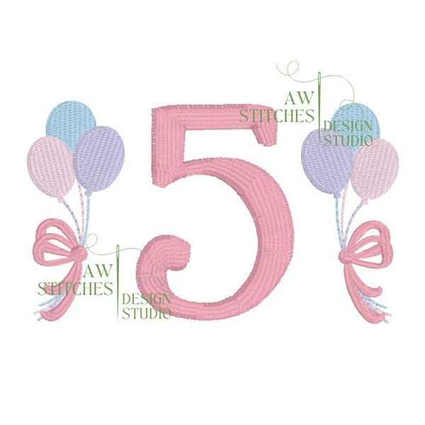 Side bow birthday balloons mini fill stitch machine embroidery mini design