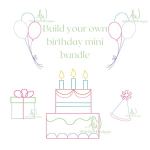 Birthday Party Celebrate Birthday Cake Present Party Hat build your own MINI bean stitch vintage stitch embroidery design file