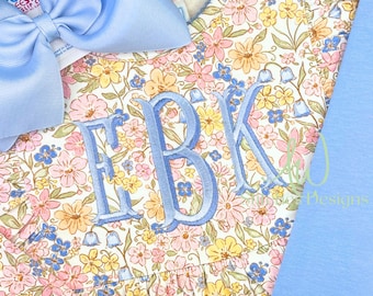 Shadow fishtail monogram satin stitch font for machine embroidery design file 1.5&quot;- 3.5&quot; with BX