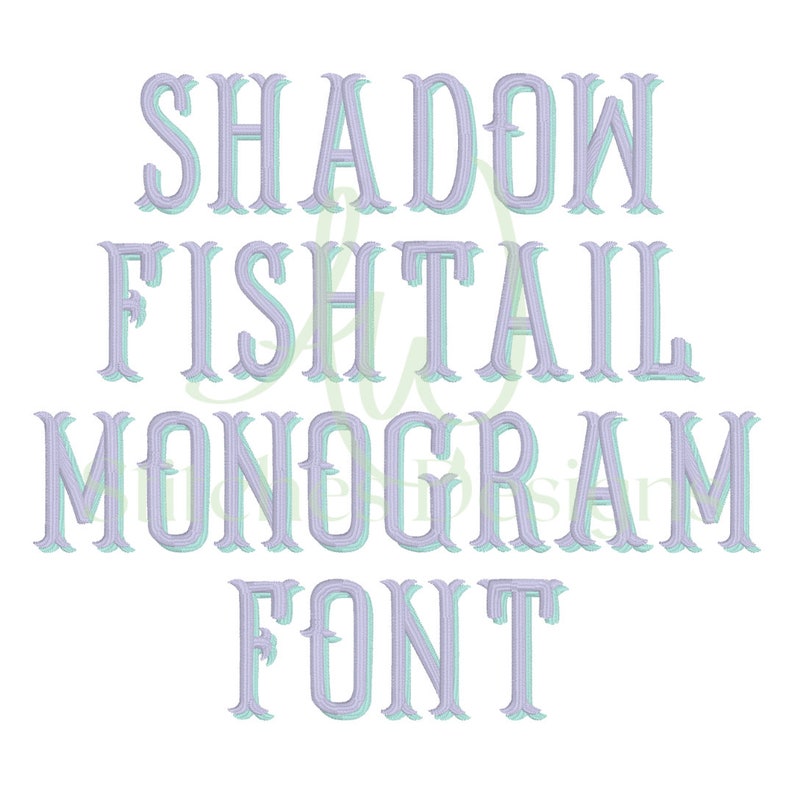 Peut inclure: Police de caract&egrave;res Shadow Fishtail Monogram, une police de caract&egrave;res num&eacute;rique avec un effet 3D superpos&eacute; en violet et vert.