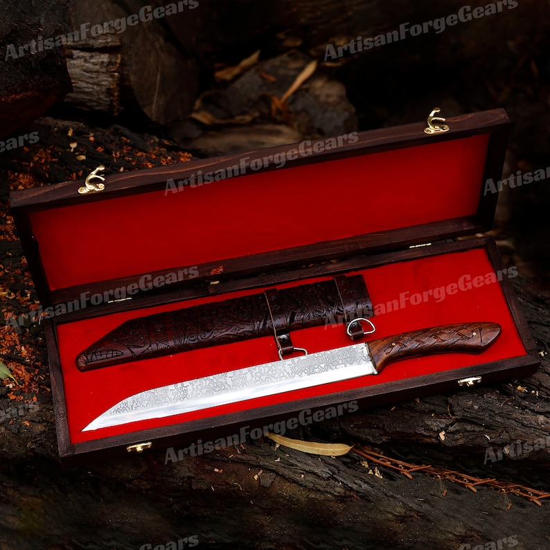 Hand Forged Viking Seax Knife with Carved Wooden Scabbard | Unique Viking Gift for Men, Anniversary Gift, Gifts for Him, Christmas Gift