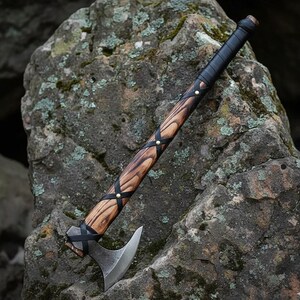 Hand Forged Damascus Viking Axe | Personalized Ragnar Collectible image 11