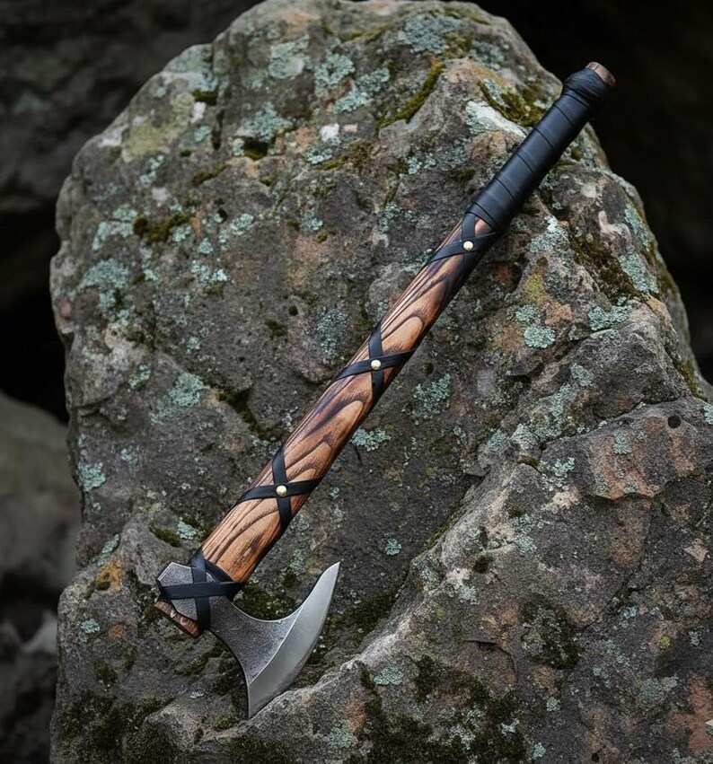 Hand Forged Damascus Viking Axe | Personalized Ragnar Collectible image 11