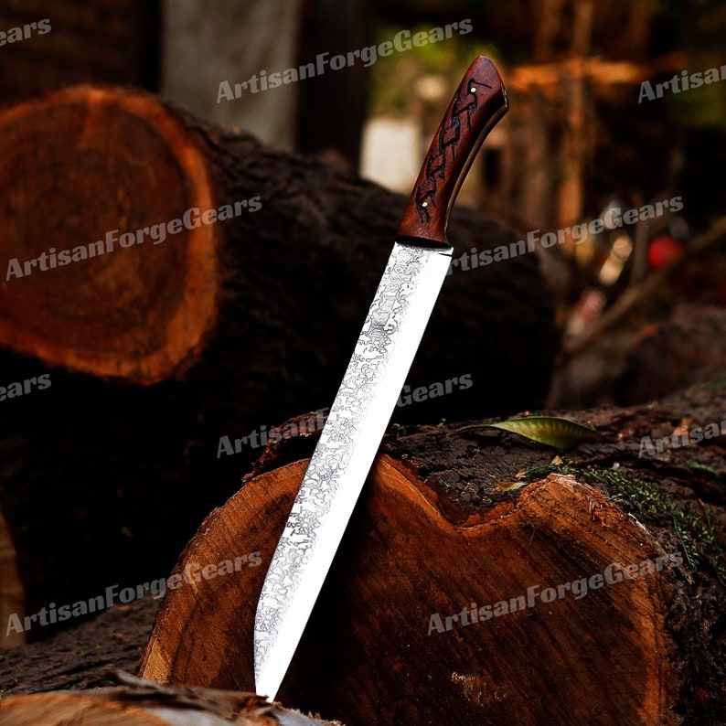 Hand Forged Viking Seax Knife with Carved Wooden Scabbard | Unique Viking Gift for Men, Anniversary Gift, Gifts for Him, Christmas Gift