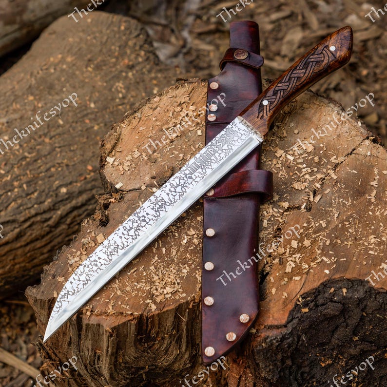 Personalized Hand Forged Viking Seax Knife | Norse Knife with Carved Wooden Scabbard | Viking Gift for Him | Norse Decor | Father’s Day Gift SEAX WITH SHEATH
