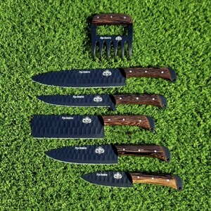 Hand Forged Damascus Steel Kitchen Knives Set with Leather Sheath