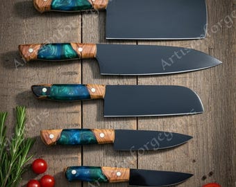 Personalized Kitchen Knife Set, Hand Forged D2 Chef Knives, Father's Day Gift for Dad, Custom Chef Gift, Anniversary Gift