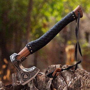 Personalized Hand Forged Viking Seax Knife | Norse Knife with Carved Wooden Scabbard | Viking Gift for Him | Norse Decor | Father’s Day Gift VIKING AXE