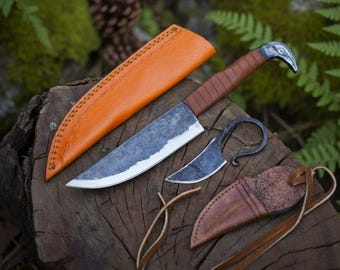Coltello vichingo Raven forgiato a mano / Lama norrena personalizzata, fodero in pelle