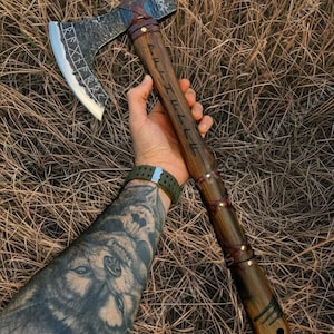 Hand Forged Viking Axe with Runes | Personalized Norse Hatchet | Custom Engraved Axe | Wedding Gift | Anniversary Gift | Gift for Him