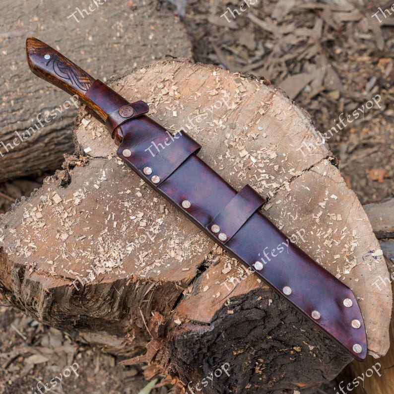 Personalized Hand Forged Viking Seax Knife | Norse Knife with Carved Wooden Scabbard | Viking Gift for Him | Norse Decor | Father’s Day Gift image 8