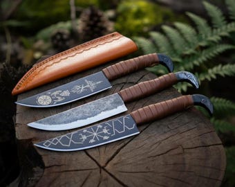 Coltello vichingo Odino Corvo forgiato a mano / Lama personalizzata in acciaio ad alto tenore di carbonio
