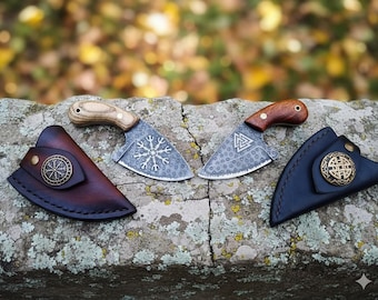Hand Forged Vegvisir Viking Knife | Father day gift | High Carbon Steel, Leather Sheath