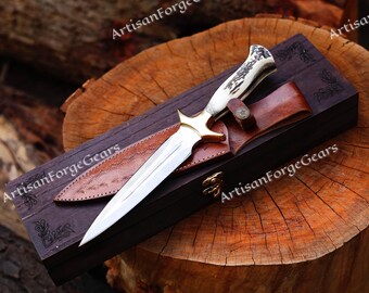 Fairbairn Sykes Knife: Deer Antler Handle, Steel Hunting Knife