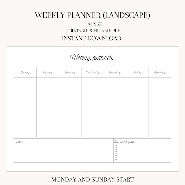 Mon Sun Weekly Planner - Etsy