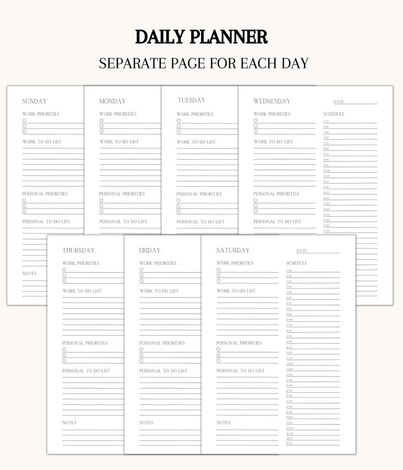 Daily Work From Home Printable Planner, One Page Planner, Productivity ...