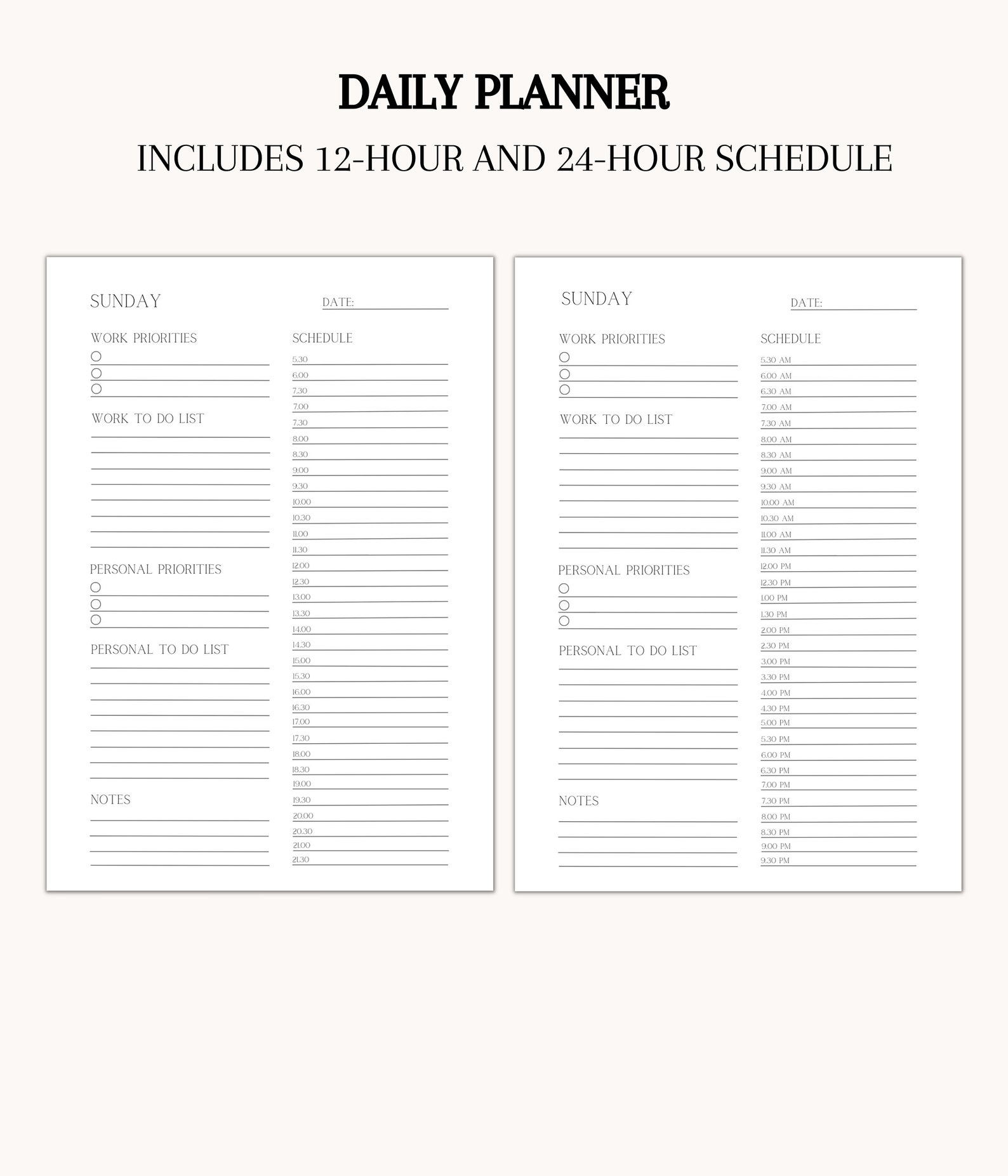 Daily Work From Home Printable Planner, One Page Planner, Productivity