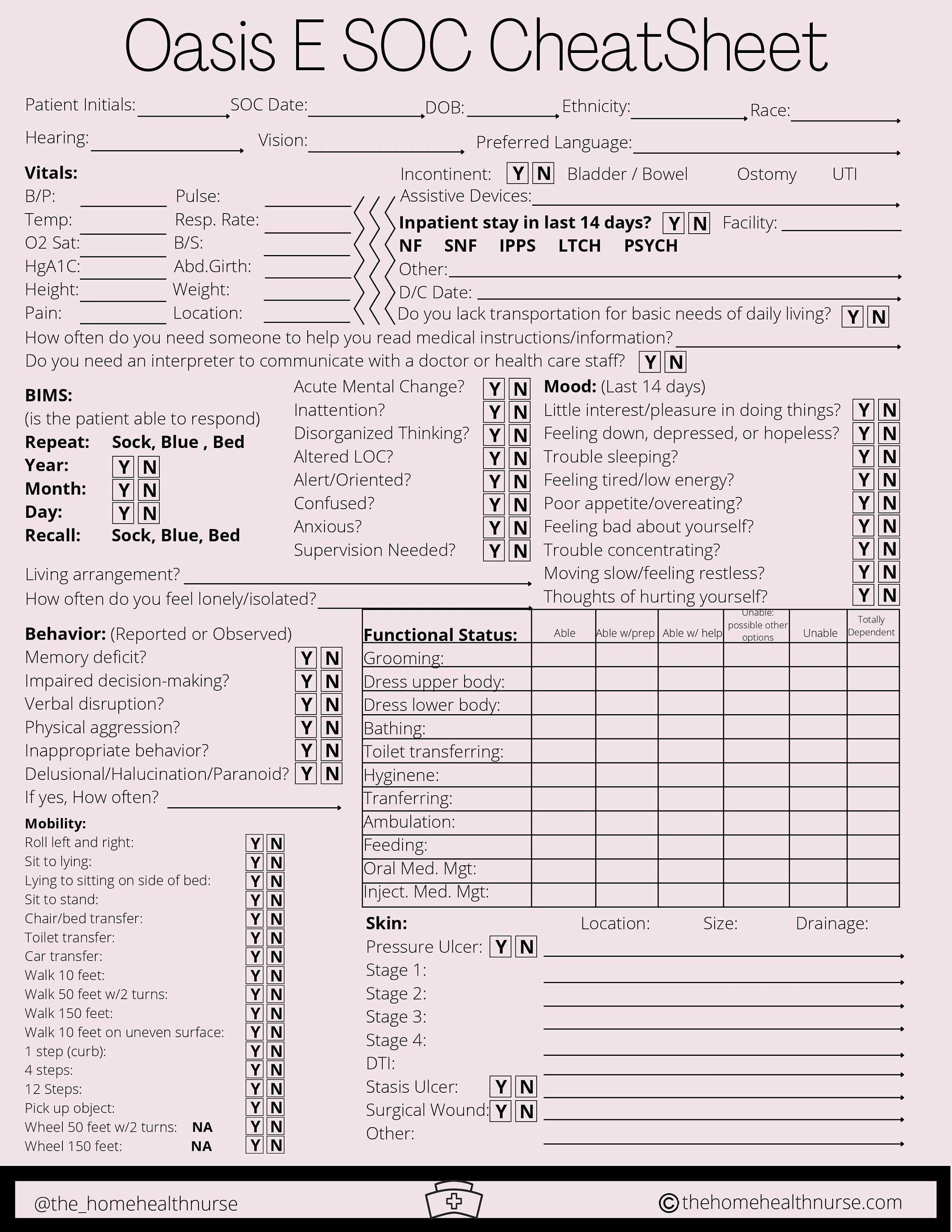 Oasis E Cheat Sheet OASIS Home Health Nurse Template Nurse Brain