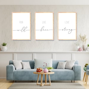 Run Wild Live Free Love Strong Printable Wall Art, Digital Download, Modern Minimal Wall Hanging, Home Church or Office Decor, Instant Print