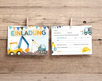 Invitation cards for children's birthdays - excavator - DIN A6