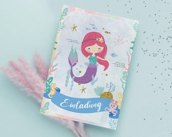 Invitation cards for children's birthdays - mermaid - DIN A6