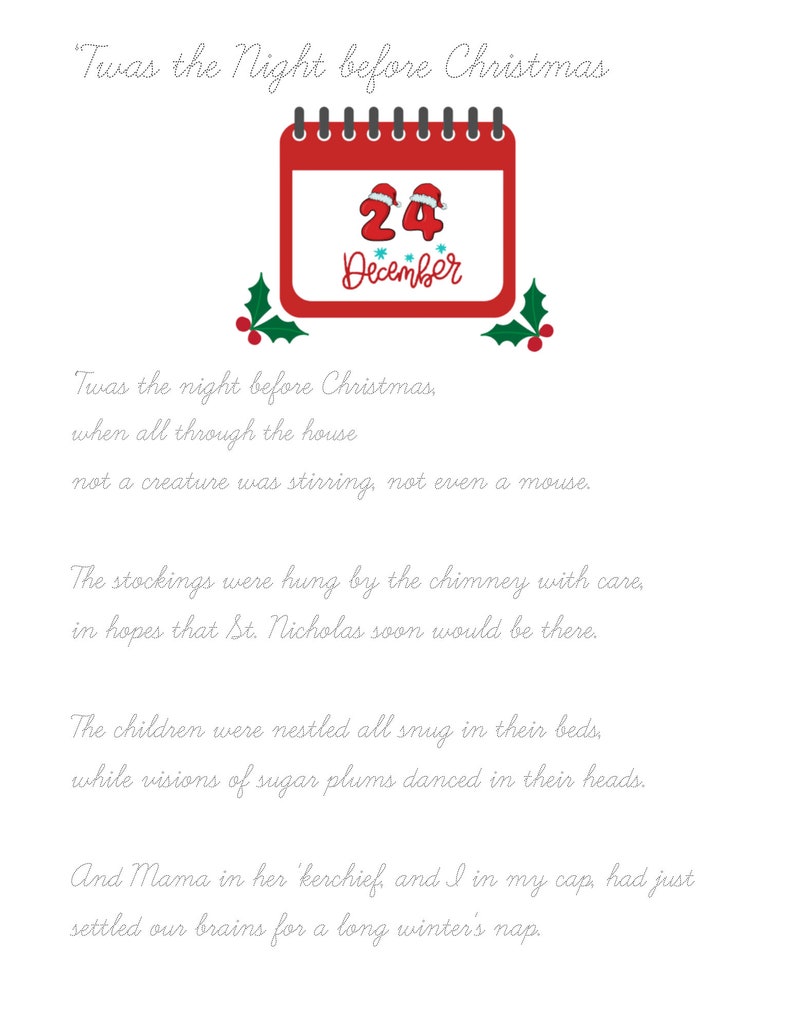 Twas the Night Before Christmas Poem Printable unlined Etsy Australia