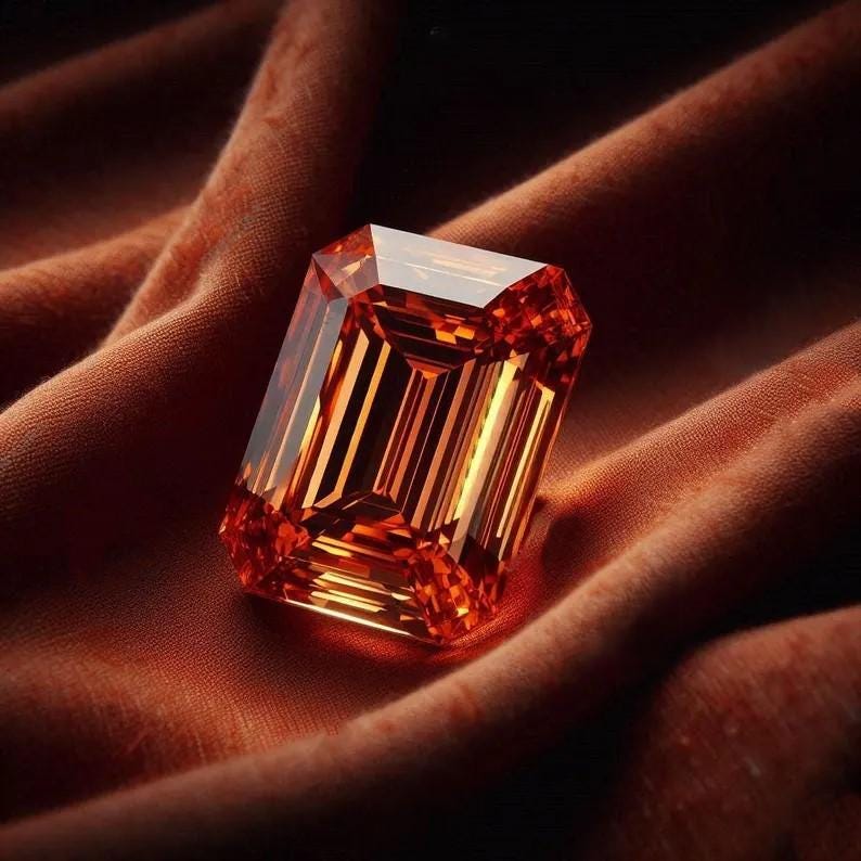 Attractive 5 Ct Orange Color Diamond Emerald Cut D Grade VVS1 Gemstone ...