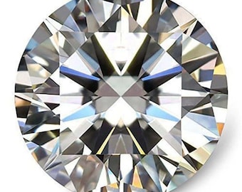 May include: A round-cut, colorless gemstone with numerous facets, reflecting light in a brilliant display. The gem's intricate cuts create a dazzling effect, showcasing its clarity and sparkle. The gemstone is set against a white background.