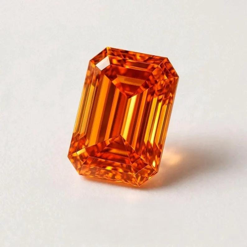Attractive 5 Ct Orange Color Diamond Emerald Cut D Grade VVS1 Gemstone ...
