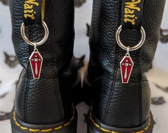 Red and silver cross coffin boot charms