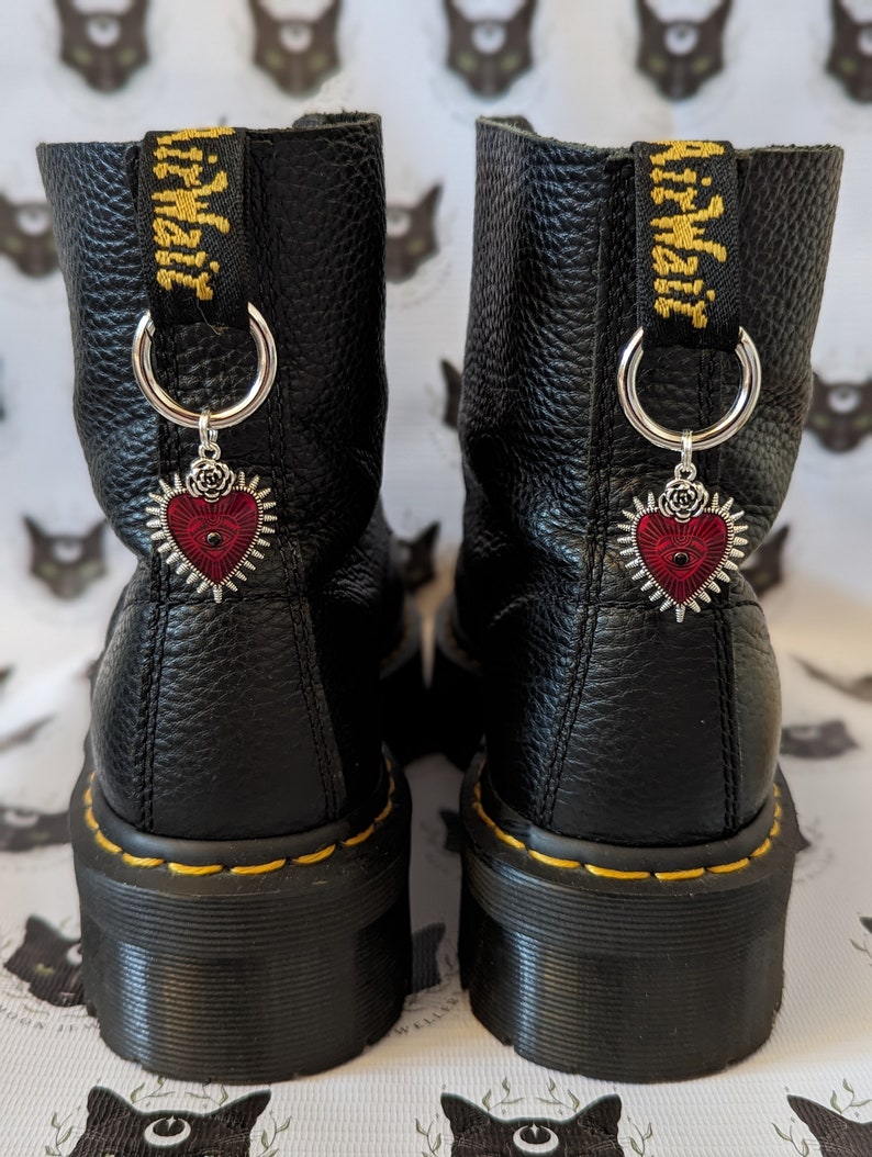 Gold and silver sacred heart boot charms Red and silver