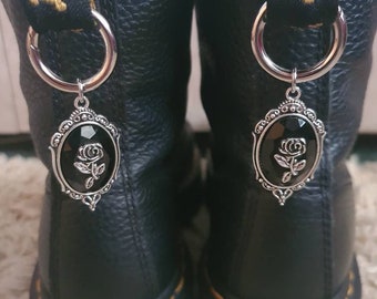 Black, silver and red rose boot charms