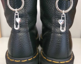 Silver heart safety pin boot charms