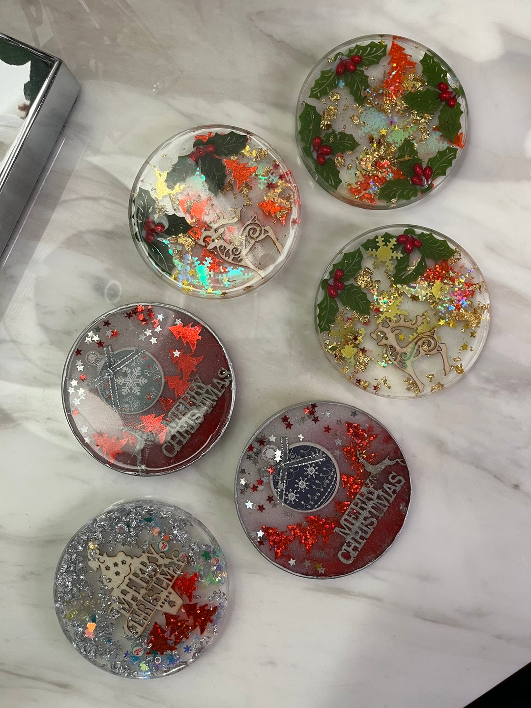 Resin Xmas Coaster Xmas Gift Home Decor Homemade Anniversary Customise