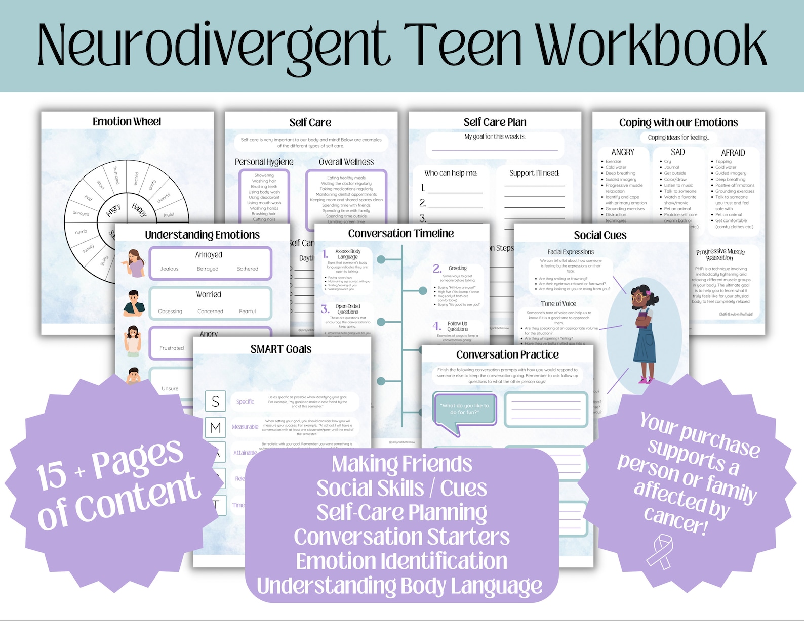 Neurodivergent teen coping workbook social skills coping etsy
