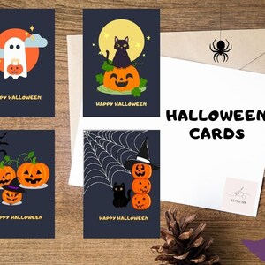 Halloween cards printable, Carte d'halloween à imprimer, lot de 4 cartes