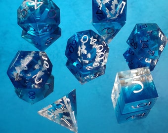 Blue sea waves dice set - resin dice set DnD Dice Sharp edge dice dungeons and dragons resin dice set RPG dnd dice handmade d20 dice d & d