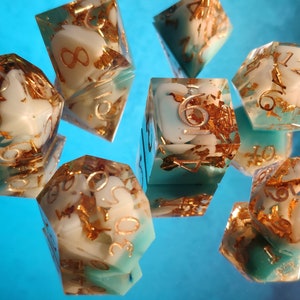 Angel dice blue gold dice - resin dice set DnD Dice Sharp edge dice dungeons and dragons resin dice set RPG dnd dice handmade d20 dice d&d