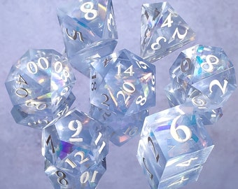 Transparent iridescent dice - resin dice set DnD Dice Sharp edge dice dungeons and dragons resin dice set RPG dnd dice handmade d20 dice d&d