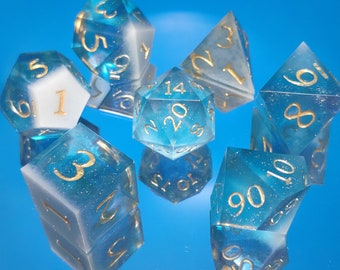 Celestial blue dice set - resin dice set DnD Dice Sharp edge dice dungeons and dragons resin dice set RPG dnd dice handmade d20 dice d&d