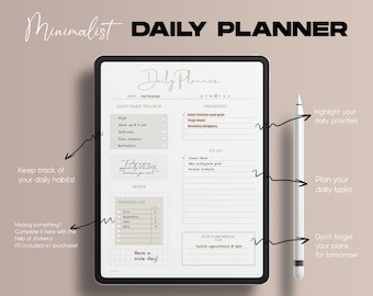 Minimalist Digital Daily Planner | Printable Daily Planner | Goodnotes and Notability Planner | Ipad Digital Planning | Undated Planner