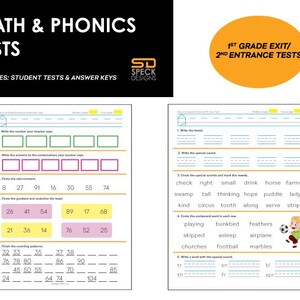 1st Grade Exit, 2nd Grade Entrance Math & Phonics Tests: Follows Abeka Curriculum