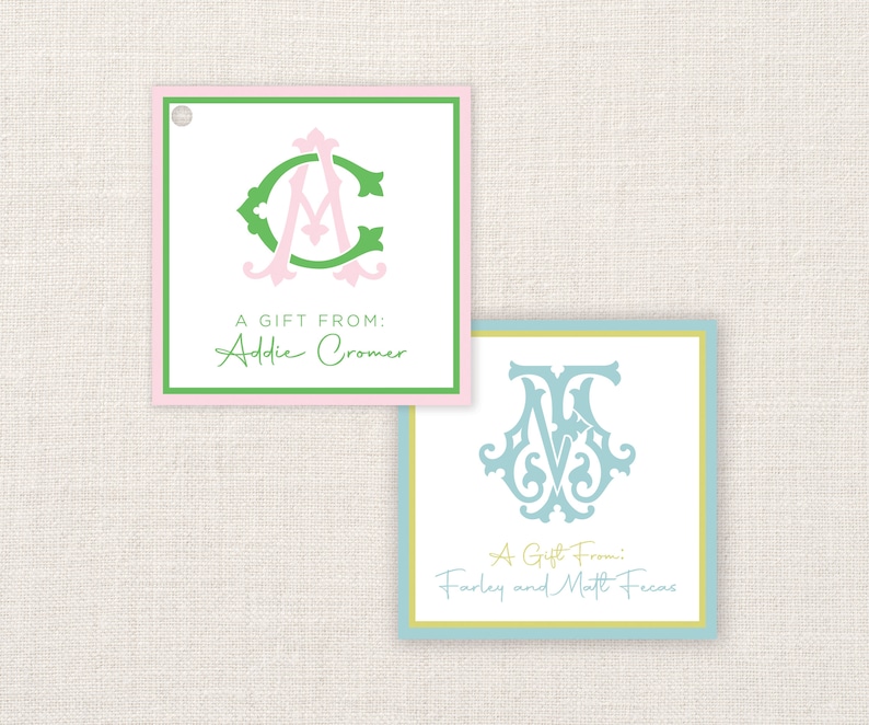 Gift Tags Gift Enclosure Cards Custom Monogram Etsy