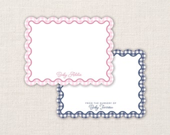 From the Nursery of Scallop Notecards | Gingham | Personalized Baby Name Note Cards with Envelopes | Baby Shower Gift | Preppy | Scallaoped