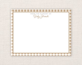 From the Nursery of | Gingham | Personalized Baby Name Note Cards with Envelopes | Baby Shower Gift