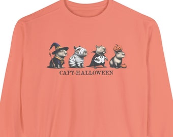 Capybara Halloween Comfort Colors Unisex-sweater, Capy Halloween-trui, leuk griezelig capibarashirt