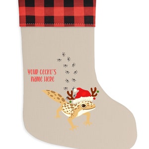 Personalized Gecko Christmas Stocking, Gecko&#39;s Xmas Decor, Home Decor For Geckos, Gecko Gift, Gecko Mom Gift, Gecko Dad Gift, Gecko 1st Xmas