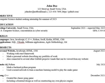 Resume Computer Science Template Etsy Resume Computer Science Template Etsy